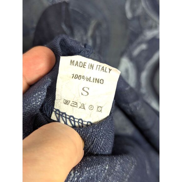 LANDS DOWNUNDER Italian Linen Dress Paint Swirl Print Pockets Artsy Boho Small - Picture 5 of 5